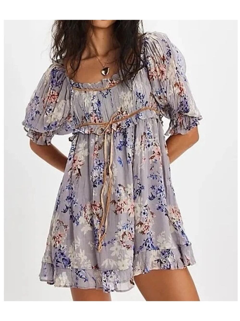 Free People Babydoll Dress Puff Sleeve Womens Small NWT Fairy Boho Floral Summer - Picture 1 of 9